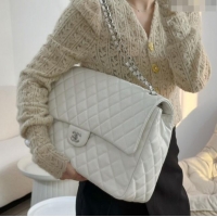 Top Grade Chanel XXL Airline Travel Flap Bag inGrained Leather A4661 White/Silver 2024 Top