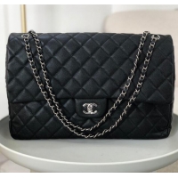 Best Price Chanel XXL Airline Travel Flap Bag in Grained Leather A4661 Black/Silver 2024 Top