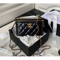 Inexpensive Chanel Quilted Lambskin Clutch with Chain and Metal-Tone Ball AP3651 Black 2023