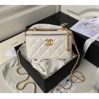 Top Quality Chanel Quilted Lambskin Clutch with Chain and Metal-Tone Ball AP3651 White 2023