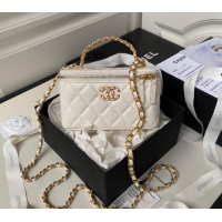 Top Quality Chanel Quilted Lambskin Clutch with Chain Top Handle and Crystals AP3663 White 2023