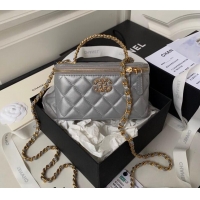 Promotional Chanel Quilted Lambskin Clutch with Chain Top Handle and Crystals AP3663 Grey 2023