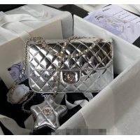 Trendy Design Chanel Mirror Calfskin Flap Bag & Star Coin Purse AS4648 Silver 2023