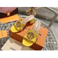 Good Quality Louis Vuitton LV Met Satin Heel Slide Sandals 5.5cm with Strass Yellow 606094