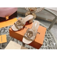 Low Cost Louis Vuitton LV Met Satin Heel Slide Sandals 5.5cm with Strass Nude 06095