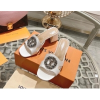 Popular Style Louis Vuitton LV Met Satin Heel Slide Sandals 5.5cm with Strass White 06099