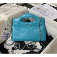 Buy Fashionable Chanel Quilted Calfskin East-West Mini 31 Shopping Bag AS3656 Blue 2023