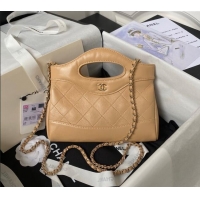 Unique Grade Chanel Quilted Calfskin East-West Mini 31 Shopping Bag AS3656 Apricot 2023