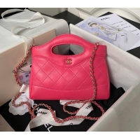 New Style Chanel Quilted Calfskin East-West Mini 31 Shopping Bag AS3656 Dark Pink 2023