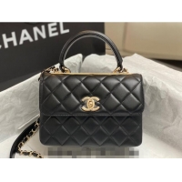 Buy Discount Chanel Trendy CC Quilted Lambskin Mini Flap Bag with Top handle and Metal-Tone Band AS4654 Black/Gold