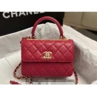 Low Cost Chanel Trendy CC Quilted Lambskin Mini Flap Bag with Top handle and Metal-Tone Band AS4654 Dark Red 2023