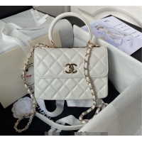 Grade Cheap Chanel Trendy CC Quilted Lambskin Mini Flap Bag with Top handle and Metal-Tone Band AS4654 White/Gold