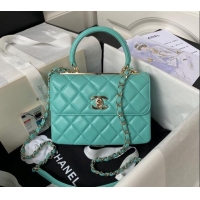 Good Looking Chanel Trendy CC Quilted Lambskin Mini Flap Bag with Top handle and Metal-Tone Band AS4654 Light Green/Gold