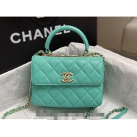 Top Quality Chanel Trendy CC Quilted Lambskin Mini Flap Bag with Top handle and Metal-Tone Band AS4654 Light Green/Multi