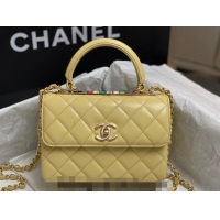 Reasonable Price Chanel Trendy CC Quilted Lambskin Mini Flap Bag with Top handle and Metal-Tone Band AS4654 Yellow