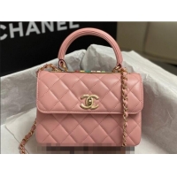 Promotional Chanel Trendy CC Quilted Lambskin Mini Flap Bag with Top handle and Metal-Tone Band AS4654 Light Pink