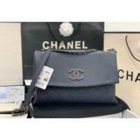 Free Shipping Chanel Grained Calfskin Flap Bag A8095 Dark Blue 2023