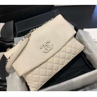 Good Looking Chanel Grained Calfskin Flap Bag A8095 White 2023