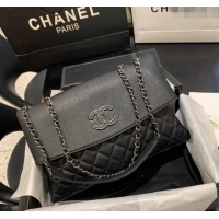 Famous Brand Chanel Grained Calfskin Flap Bag A8095 Black