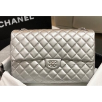 New Design Chanel XL Airline Travel Flap Bag in Grained Leather 1226 All Silver