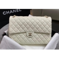 New Fashion Chanel XL Airline Travel Flap Bag in Grained Leather 1226 White/Gold