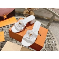 Best Product Louis Vuitton Isola Leather Heel Slide Sandals 5.5cm with LV Patch White 606104