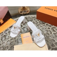 Best Product Louis Vuitton Isola Leather Heel Slide Sandals 5.5cm with LV Patch White 606104