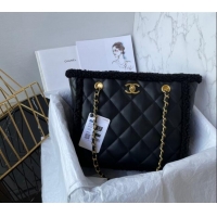 Popular Style Chanel Calfskin and Wool Small Shopping Bag AS3855 Black