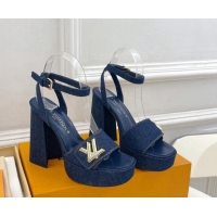 Buy Discount Louis Vuitton Shake Platform Sandals 12cm in Blue Denim 606107