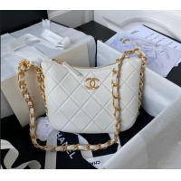 Pretty Style Chanel Shiny Lambskin Hobo Bag AS4443 White