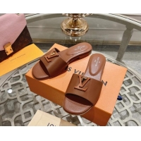 Top Grade Louis Vuitton LV Capri Flat Slide Sandals in Calf Leather Brown 606115