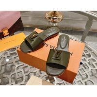 Low Cost Louis Vuitton LV Capri Flat Slide Sandals in Calf Leather Green 606117