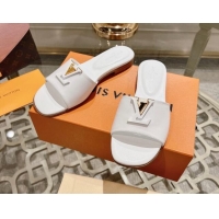 Top Design Louis Vuitton LV Capri Flat Slide Sandals in Calf Leather White 606119