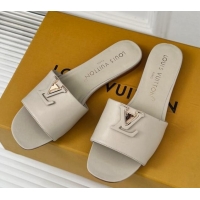 Luxurious Louis Vuitton LV Capri Flat Slide Sandals in Calf Leather Grey 606118