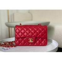 Top Grade Chanel Lambskin Classic Mini Flap Bag A69900 Red/Gold