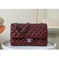 Luxurious Chanel Lambskin Classic Medium Flap Bag A01112 Burgundy/Silver