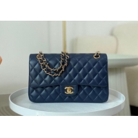 Buy Fashion Chanel Lambskin Classic Medium Flap Bag A01112 Navy Blue/Gold