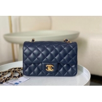 New Release Creation Chanel Lambskin Classic Mini Flap Bag A69900 Navy Blue/Gold 2023