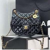 Unique Grade Chanel Shiny Calfskin Small Hobo Bag AS4572 Black 2024