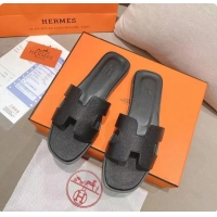 ​Buy Discount Hermes Oran Flat Slide Sandals In Epsom Leather HS8412 All Black