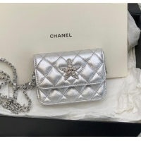 Affordable Price Chanel Grained Calfskin Belt Bag with Crystals Star AS6050 Silver 2024