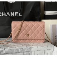 Low Cost Chanel Grained Calfskin Classic Wallet on Chain WOC AS7017 Gold/Nude Pink 2024