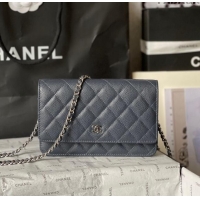 Buy Cheap Chanel Grained Calfskin Classic Wallet on Chain WOC AS7017 Silver/Dark Blue 2024