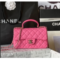 New Fashion Chanel Lambskin Mini Flap Bag with Top Handle AS2431 Pink 2024