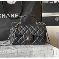 Cheap Design Chanel Lambskin Mini Flap Bag with Top Handle AS2431 Black 2024