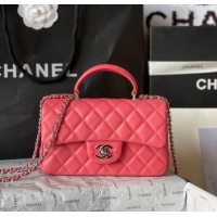 Trendy Design Chanel Lambskin Mini Flap Bag with Top Handle AS2431 Dark Pink 2024