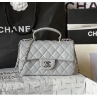 Best Quality Chanel Lambskin Mini Flap Bag with Top Handle AS2431 Light Grey 2024