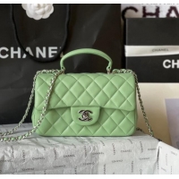 Grade Quality Chanel Lambskin Mini Flap Bag with Top Handle AS2431 Light Green 2024