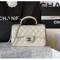 Super Quality Chanel Lambskin Mini Flap Bag with Top Handle AS2431 White 2024