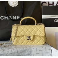 Famous Brand Chanel Lambskin Mini Flap Bag with Top Handle AS2431 Yellow 2024